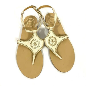 Jack Rogers Floral Flat Sandals Women Size 7.5 Ivory Cream Leather Thong Sandals